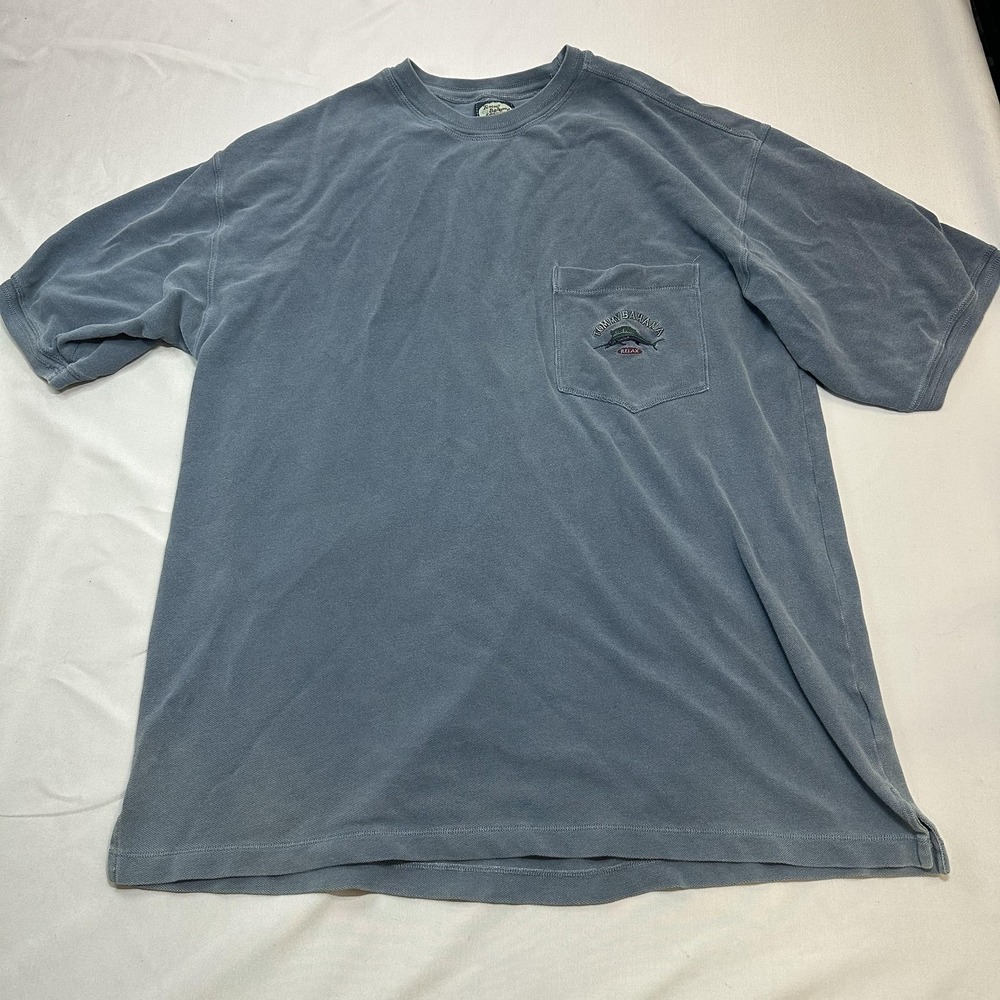 Vintage Tommy Bahama Shirt Mens XL Blue Pocket Marlin Relax Casual Pique Soft